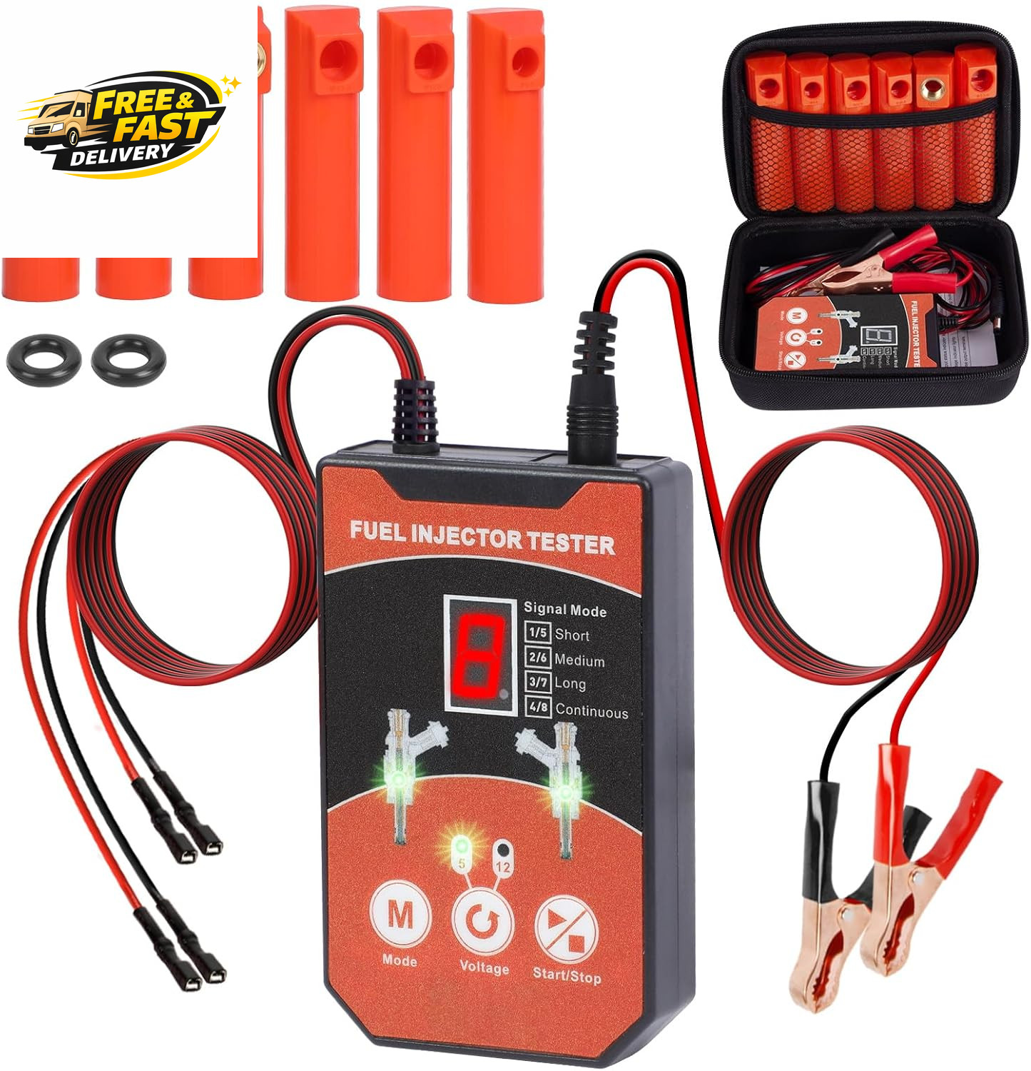 Universal Fuel Injector Tester Cleaner Tool Kit, 6 Size Cleaning Adapters 8 Puls