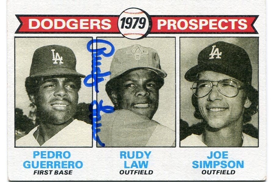 RUDY LAW signed Los Angeles Dodgers 1979 Topps "Prospects" Rookie Card #719 COA