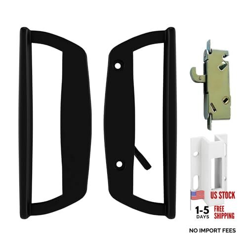 Patio Door Handle Set with Keeper and Lock Finish Metal Construction, Black