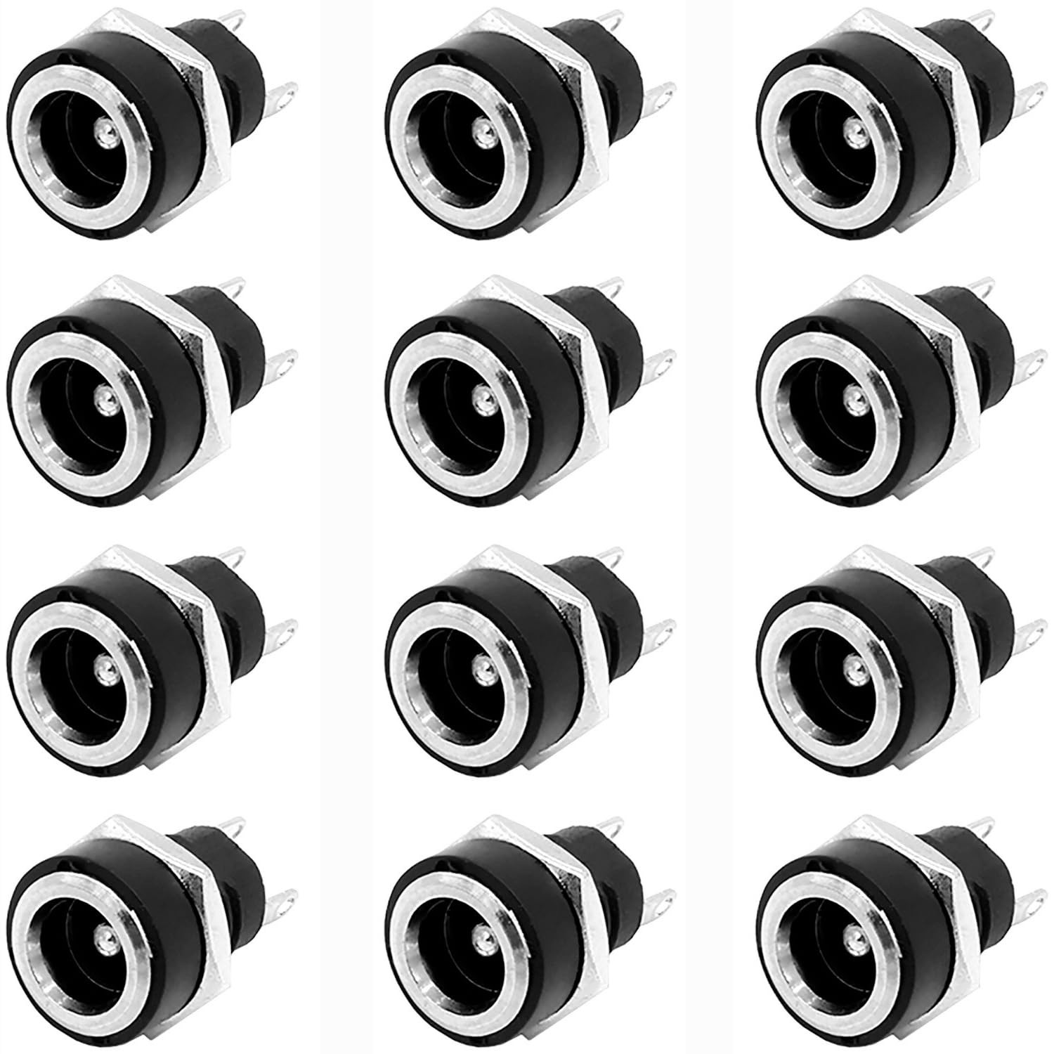ThreeBulls 12 Pieces 5.5mmx2.1mm 2 Pins DC Power Jack Female Panel Black