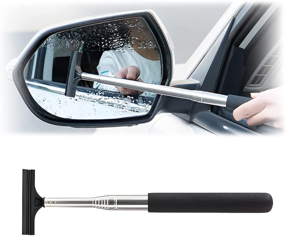 38.6 Inch Telescopic Side Mirror Glass Squeegee, Black | Natural-Rubber Edge, La