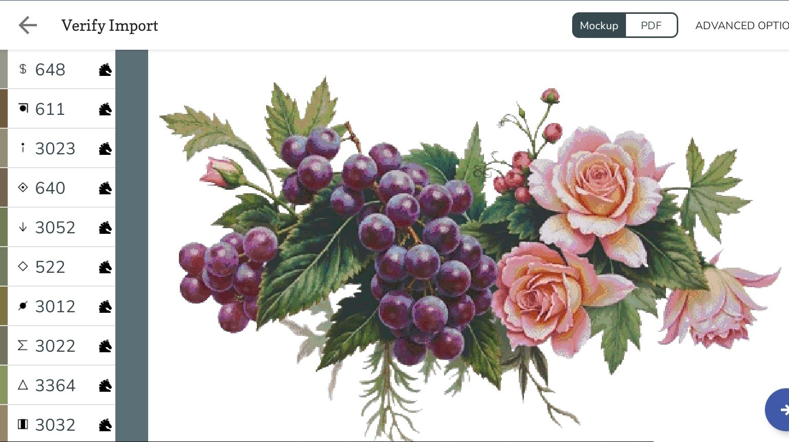 Still Life Grapes & Roses Cross Stitch Design Includes Full Pattern Keeper File