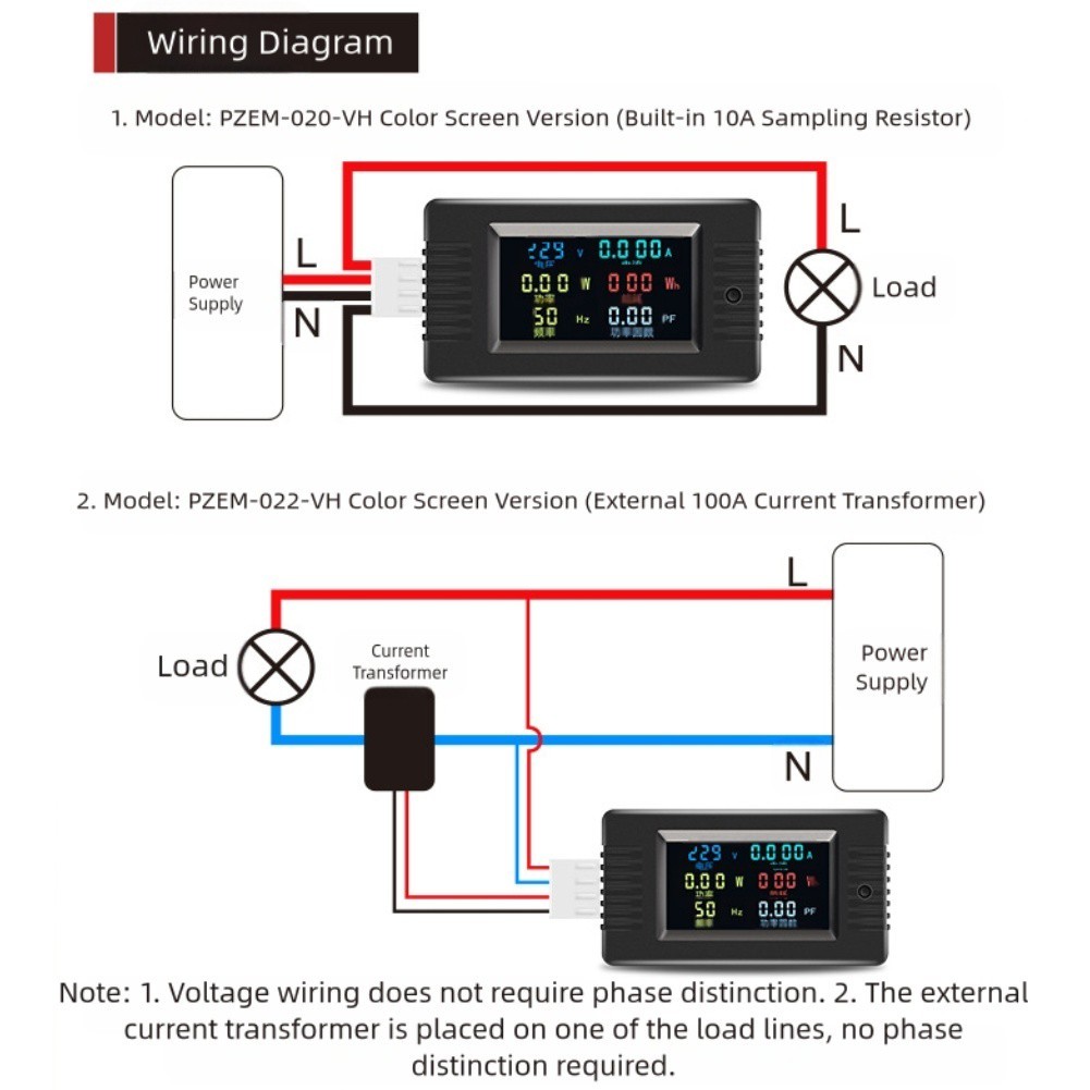 Digital Detector Meter PZEM020022VH AC 110 220V Measurement Tool