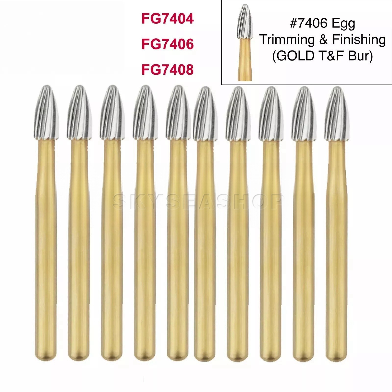 Dental Tungsten Carbide Burs Trimming & Finishing Egg Football FG 7404 7406 7408