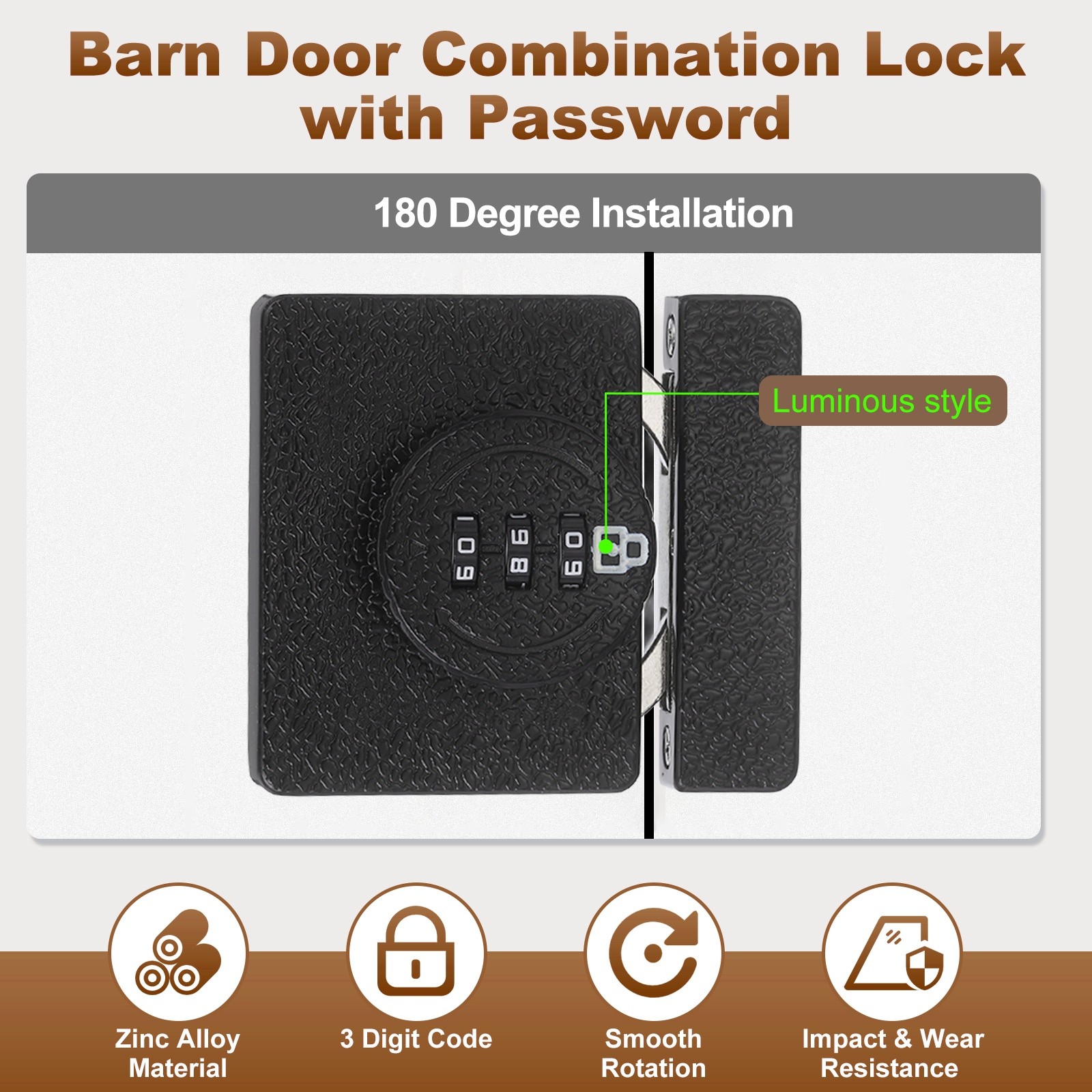 Combination Cabinet Lock Keyless Password Rotary Hasp Locks Luminous Black