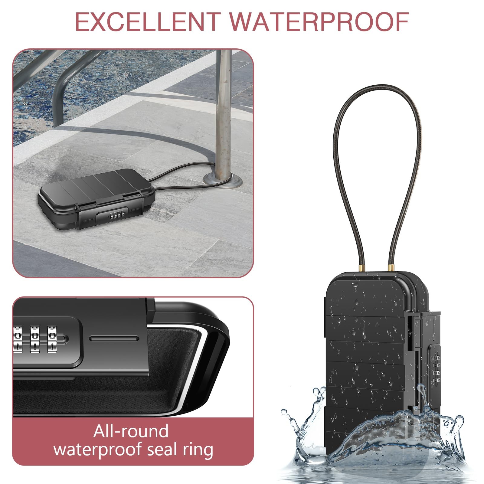LOFICOPER Portable Safe Lock Box, 4 Digit Security Case, Beach Box Black