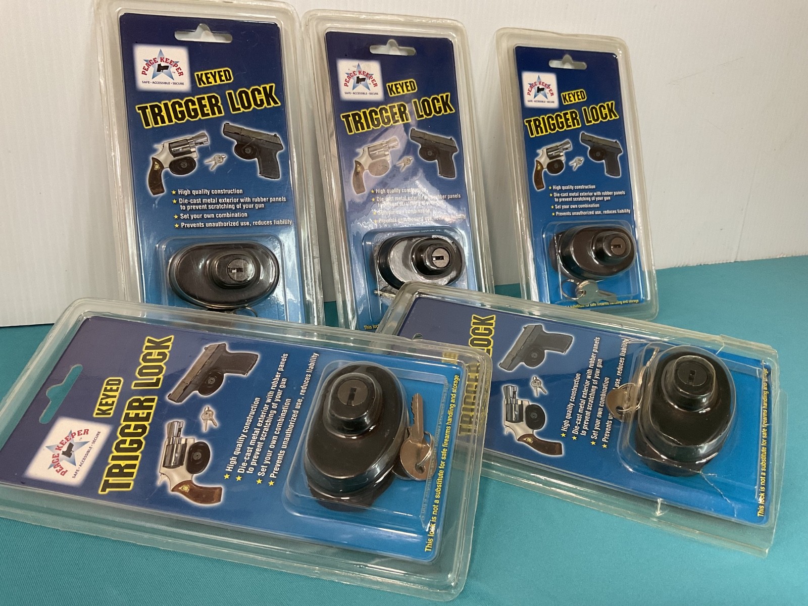 New Lot of 5 - Gun Safety Trigger Lock - Keyed - Peace Keeper