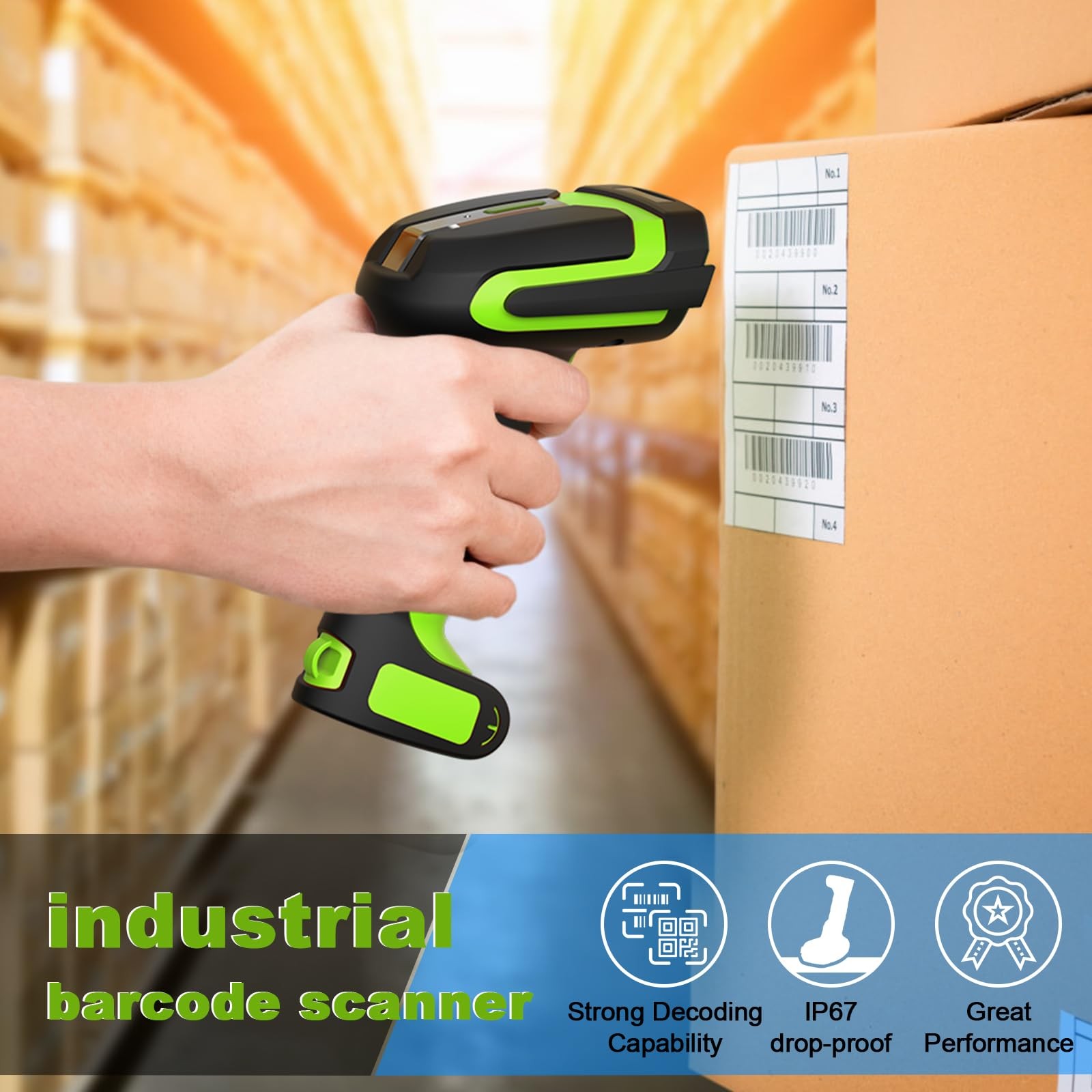 Alacrity Upgraded 2D Wireless Industrial Barcode Scanner With Charging Base,