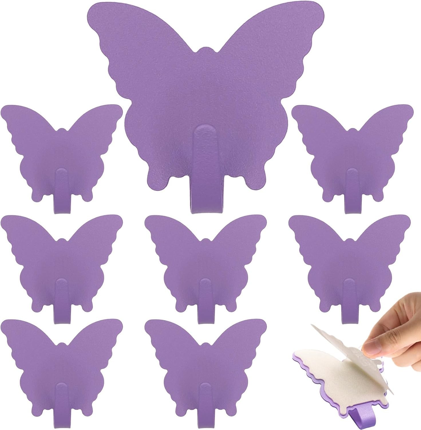 Butterfly Wall Hooks 8-Pack Cute Stainless Steel Hangers Purple Kitchen Office
