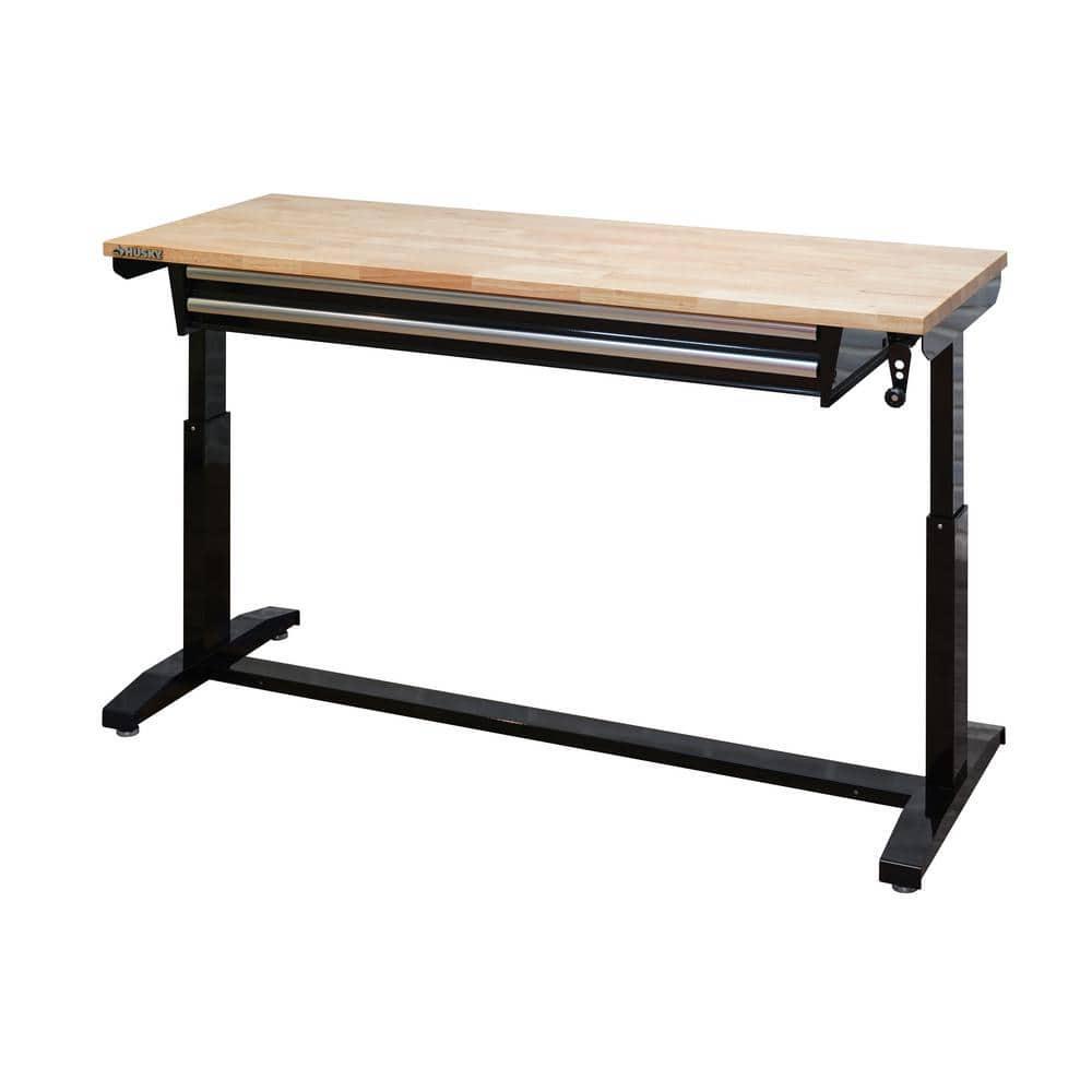 Workbench Table 62 in. Adjustable Height 2-Drawers Black Home Office Workstation