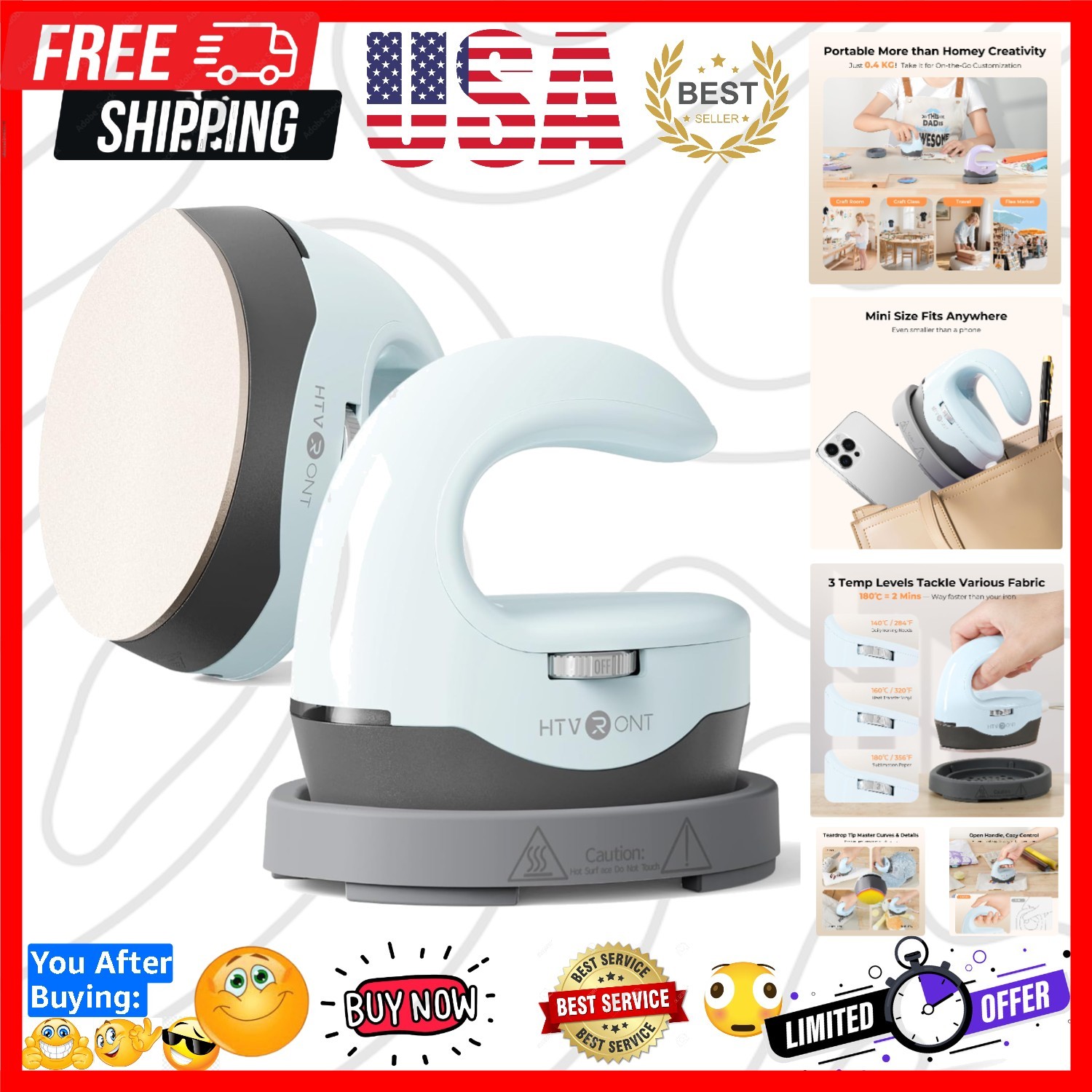 Heat Press H1 Mini Heat Press Machine for Fuse Beads, Small Heat Press Portab...
