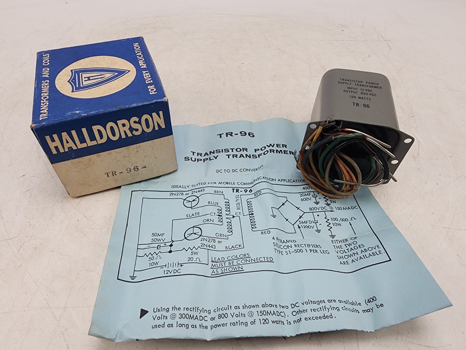 Vintage Halldorson TR-96 Transistor Power Supply Transformer 12VDC 800VDC 120W