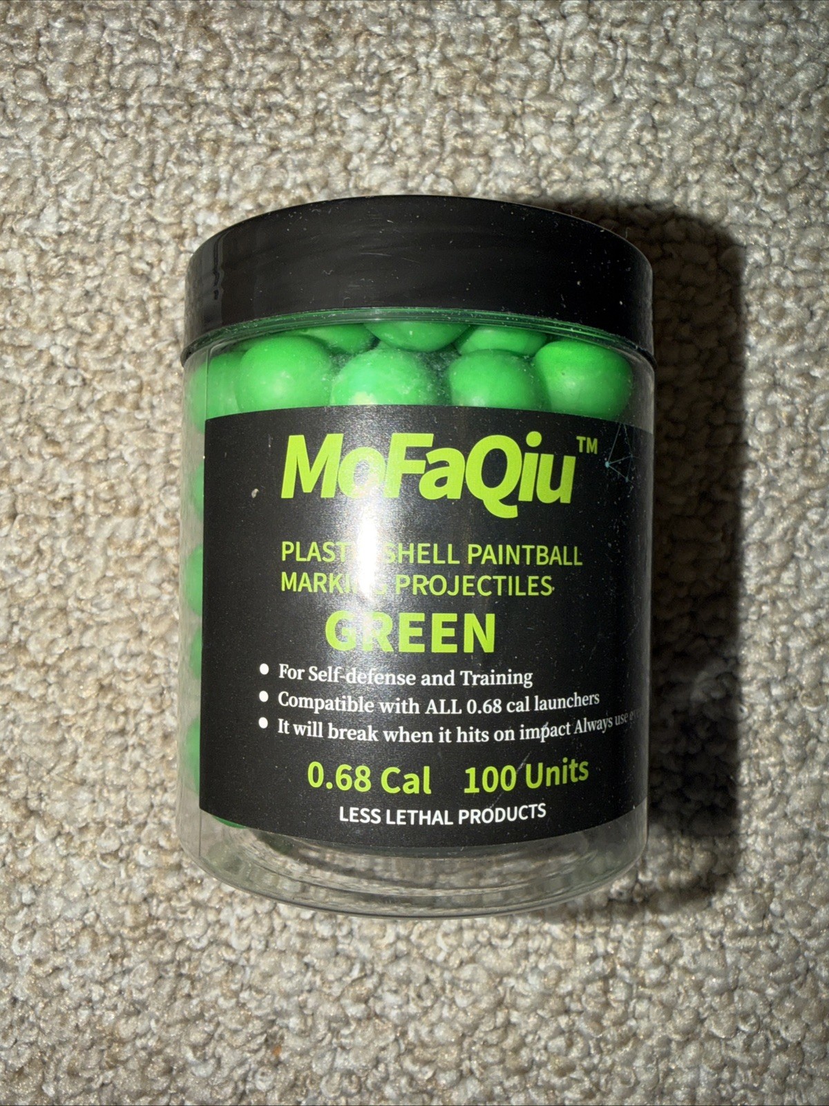 Mofaqiu Plastic Green Shell Paintball Marking Projectiles 0.68 Cal 100 Units
