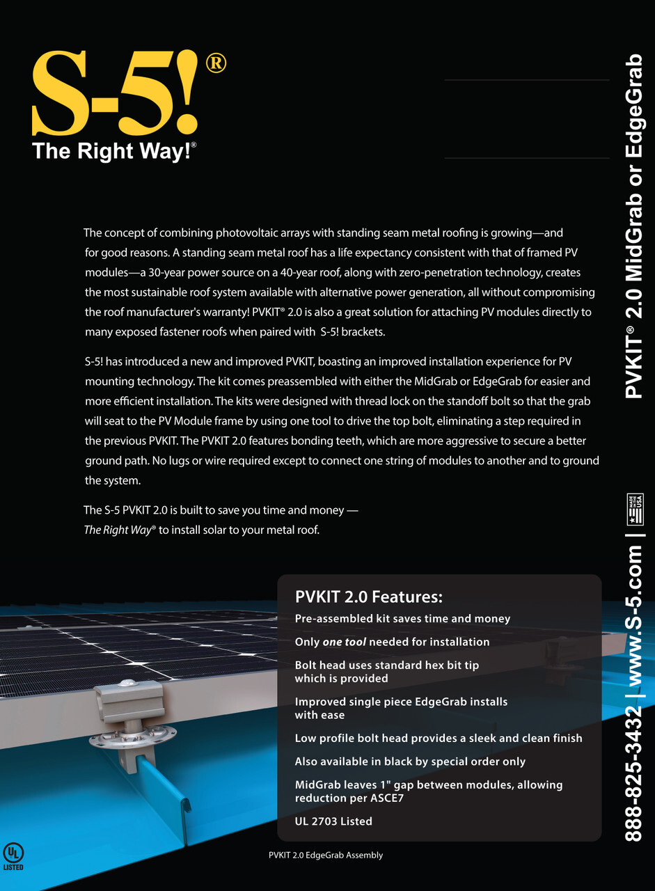 S-5! PVKIT 2.0 EdgeGrab or MidGrab Rooftop Solar Panel System in Anodized Black