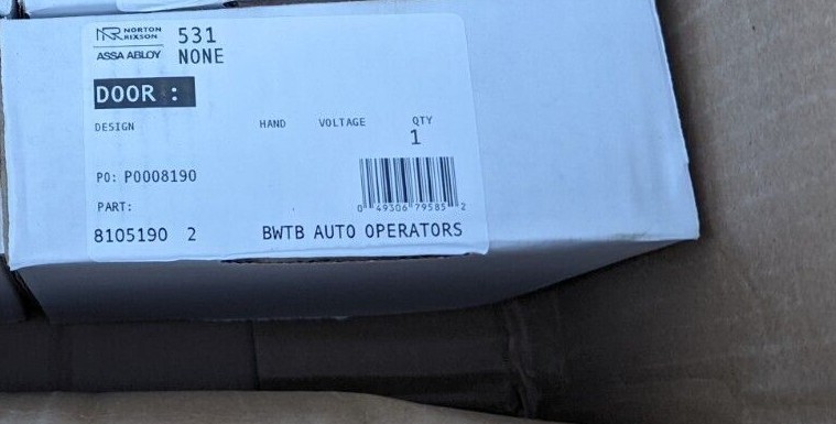 8105190 2 Norton 531 BWTB Auto operator Handicap Door 6" Square (RB2B)