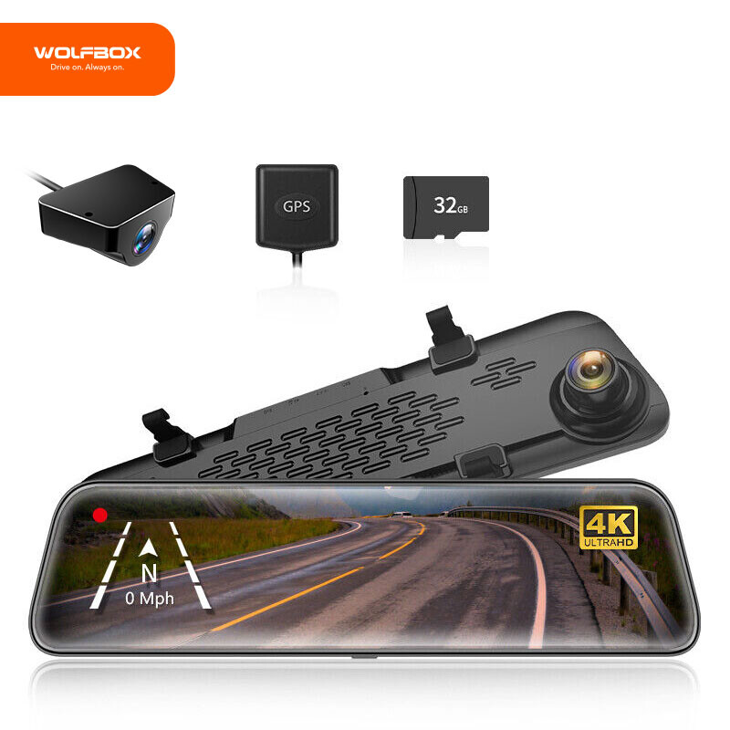 WOLFBOX Mirror Dash Cam 4K 12" Dash Camera WDR Backup Camera Full HD Free SD
