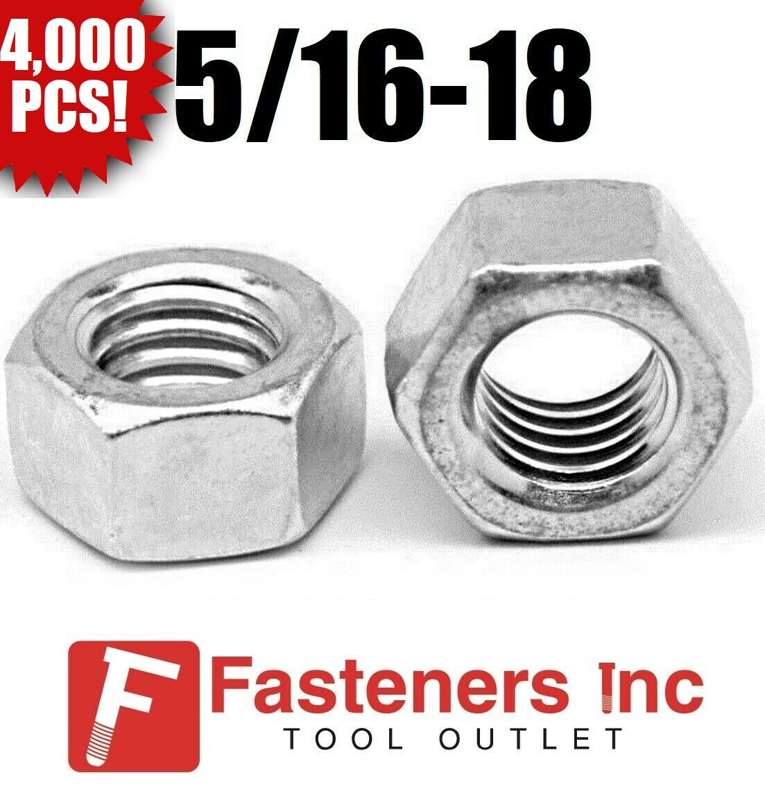 (Qty 4000) 5/16-18 Low Carbon Grade 2 Finished Hex Nuts Zinc Plated Bulk Box