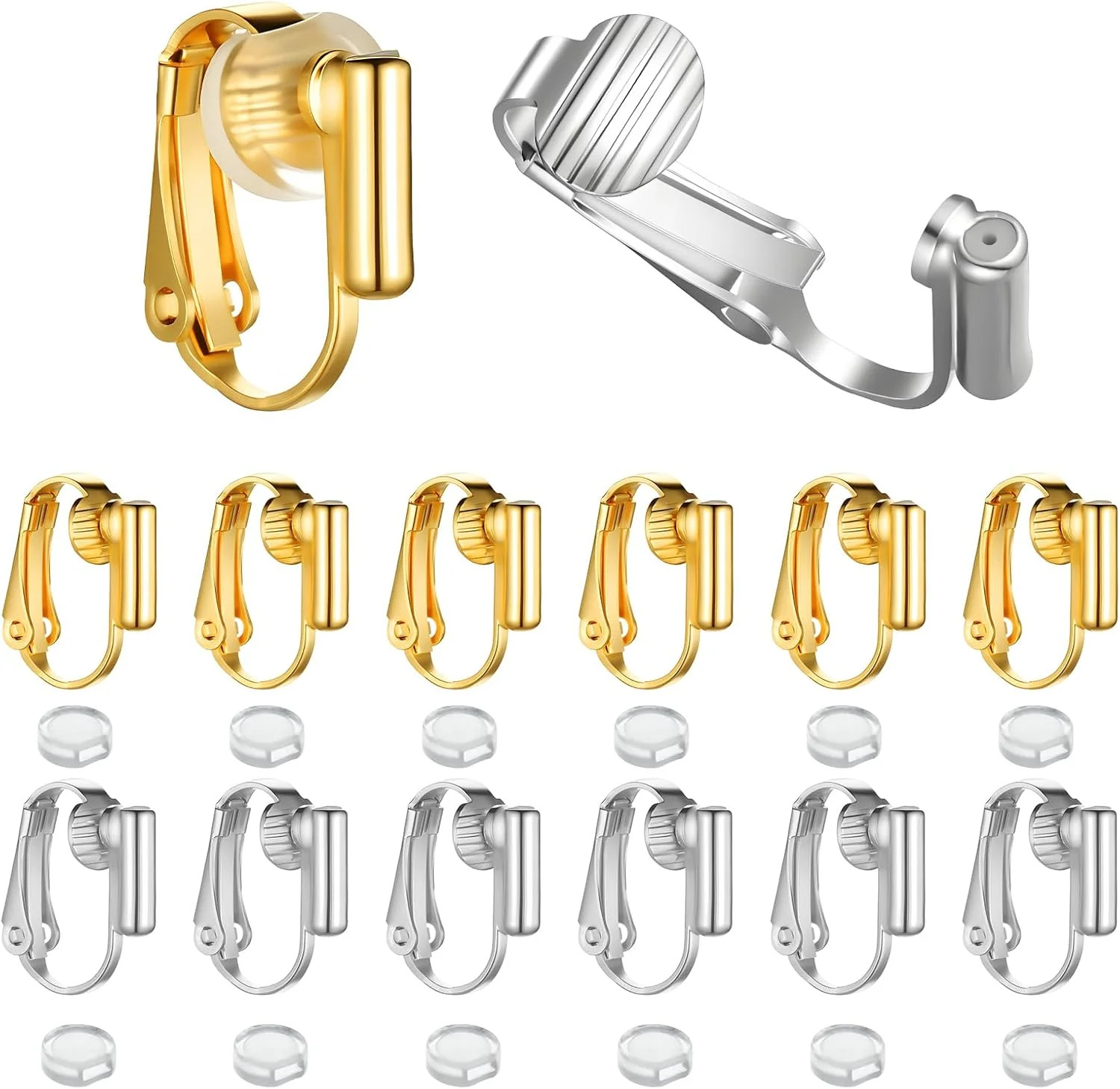 12PCS Clip-On Earring Converters Silver Gold for Non-Pierced Ears