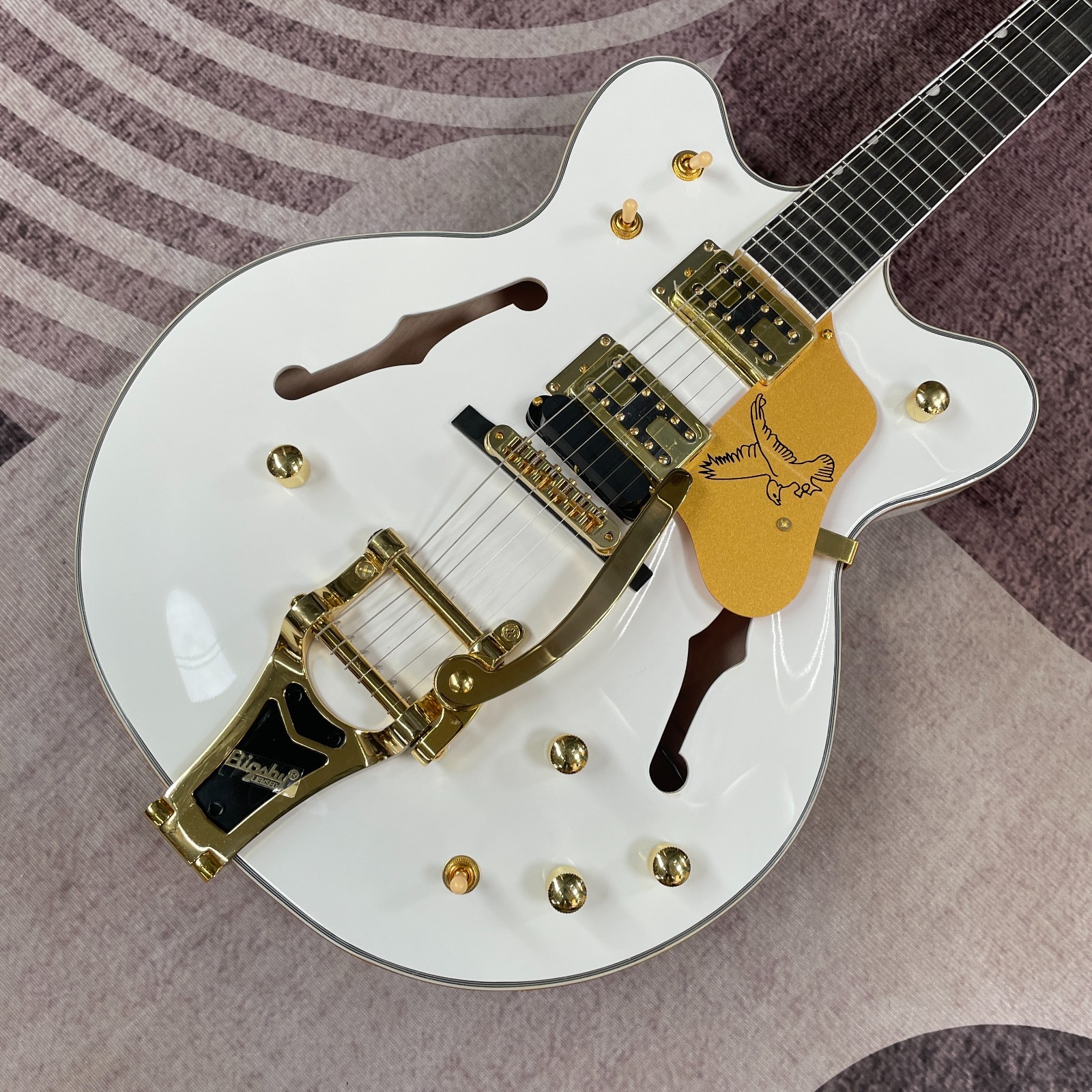 G6120DC Made in Hollow Body Electric Guitar White Color with Gold Bar Free SHip