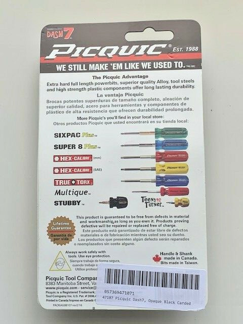 PICQUIC DASH 7 Screwdriver - Multi Bit with 7 Hex Powerbits - Black
