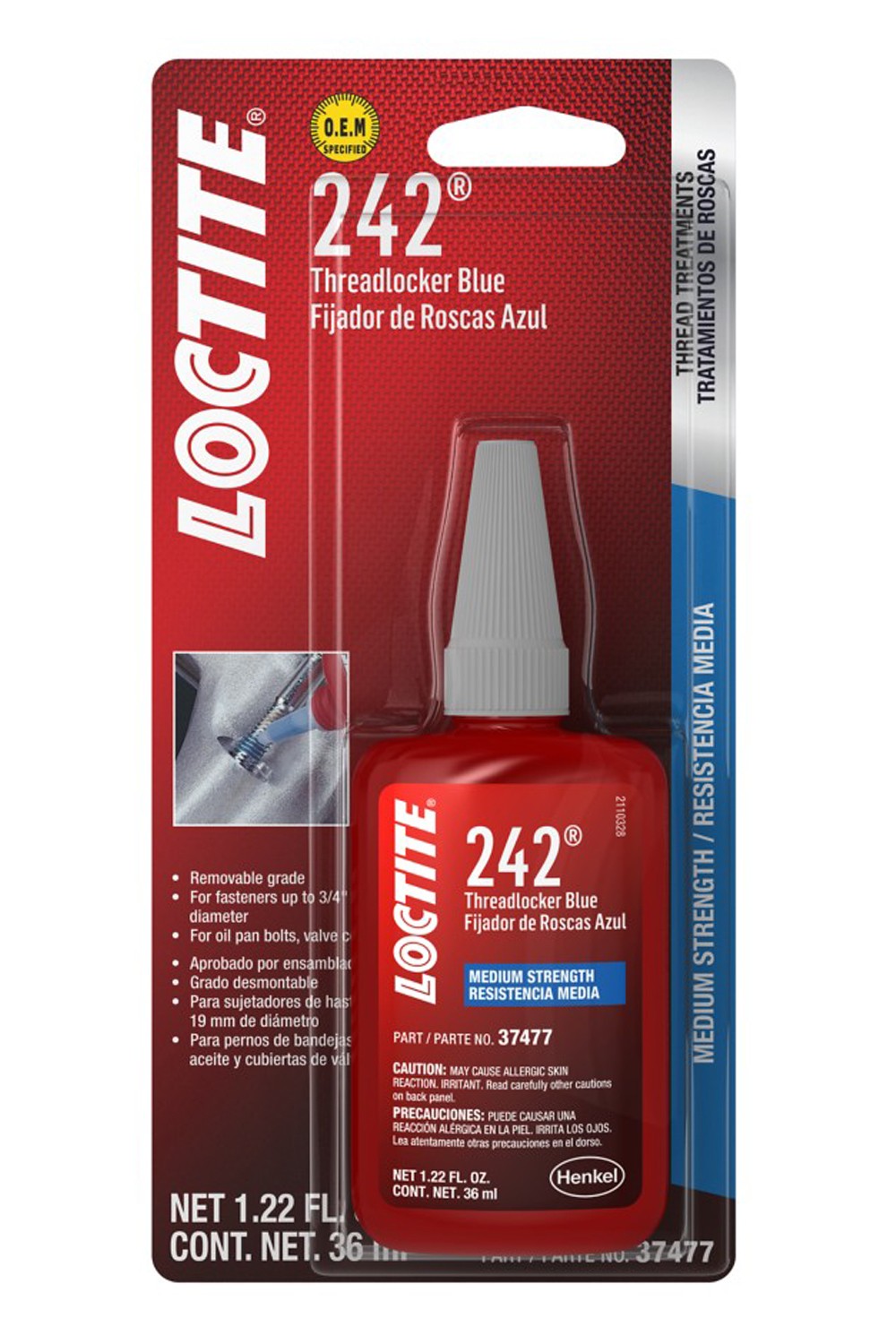 Loctite 492140 Threadlocker 242 All Purpose Medium Strength Bottle  Blue