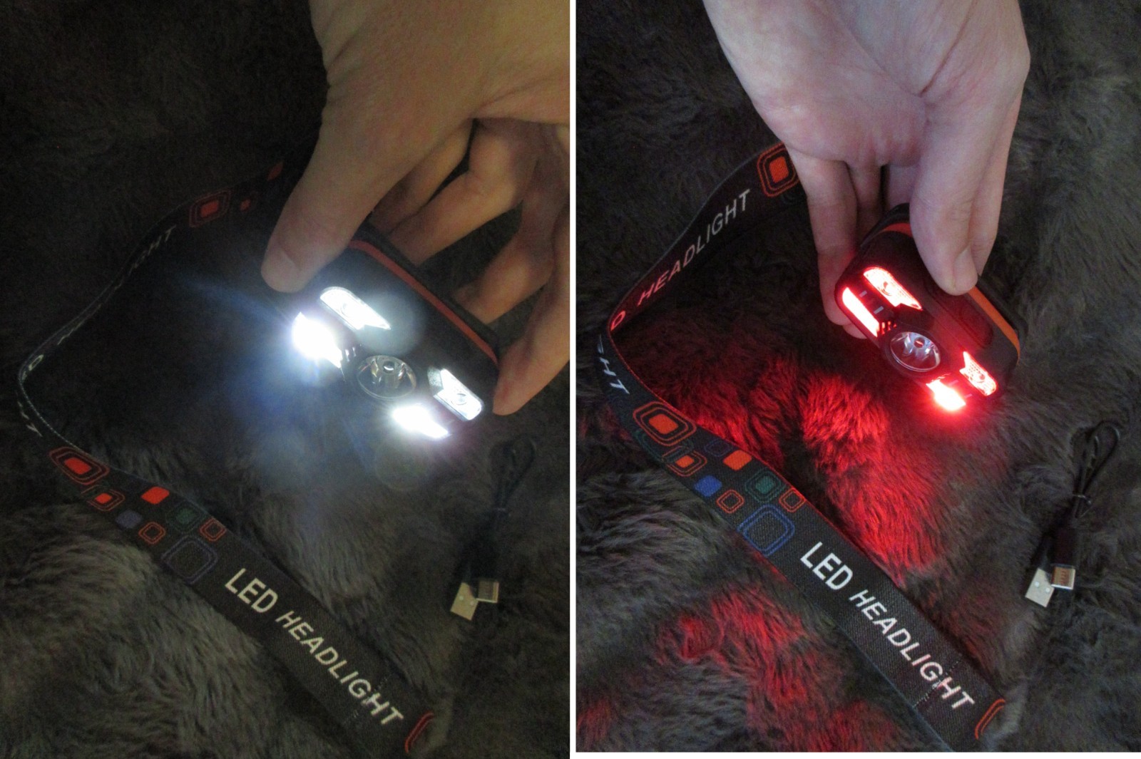 Bright LED Headlamp Rechargeable Headlight with 6 Modes, White Light & Red Light