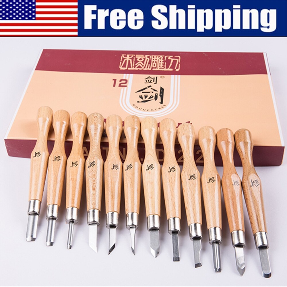 12Pcs Professional Wood Carving Set Hand Chisel Set Woodworking Gouges Tools