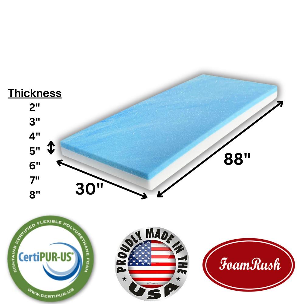 FoamRush 30" x 88" Cool Gel Memory Foam Seat Cushion Replacement Medium Firm USA