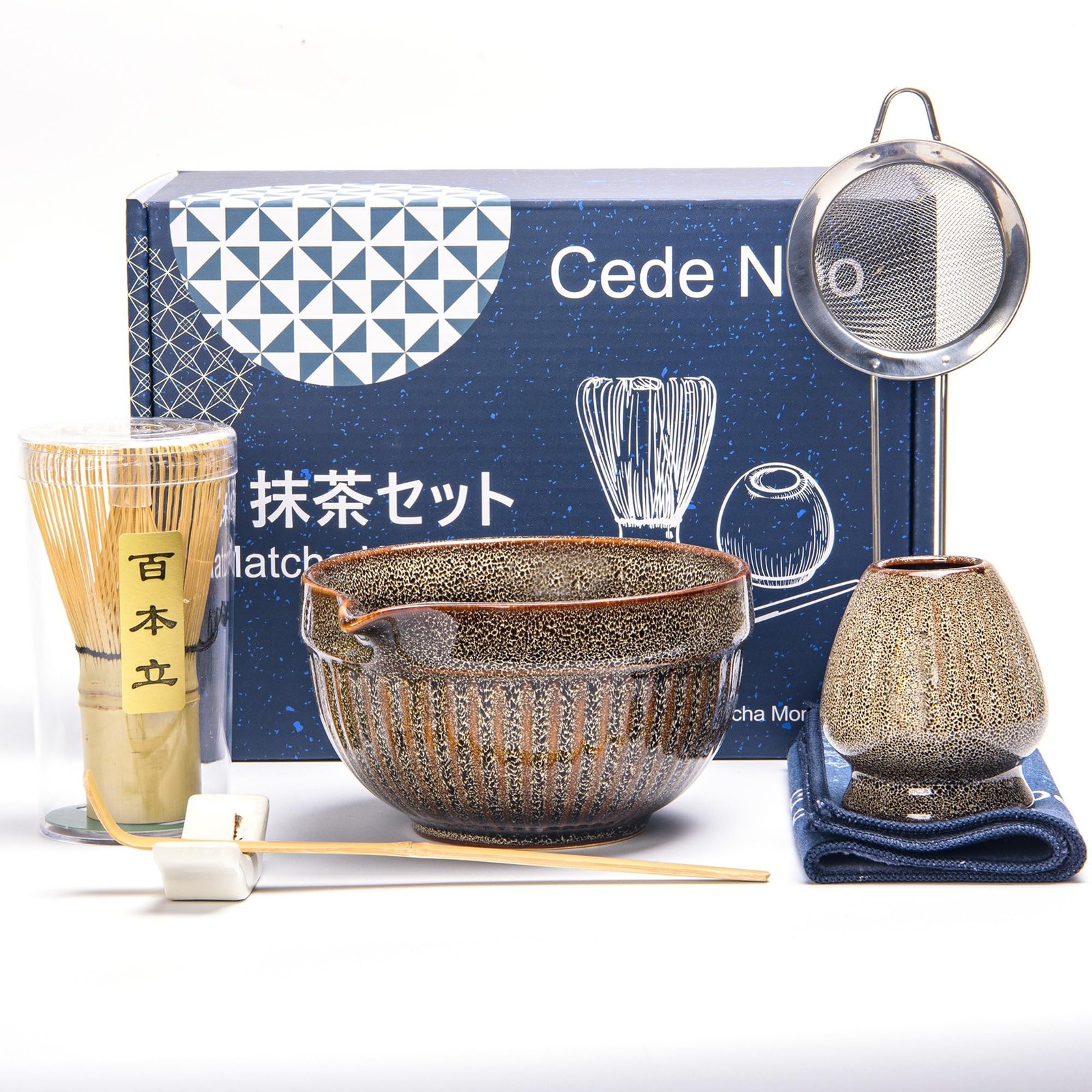 Matcha Whisk Set – Ceramic Matcha Bowl with Spout, Bamboo Whisk, Scoop, Ce
