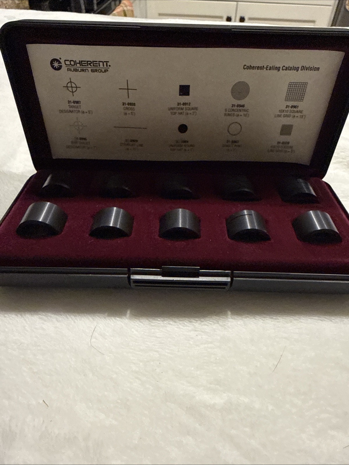 Vintage Coherent Ealing Optical Reticle Target Insert Set 10 Pc w/ Case