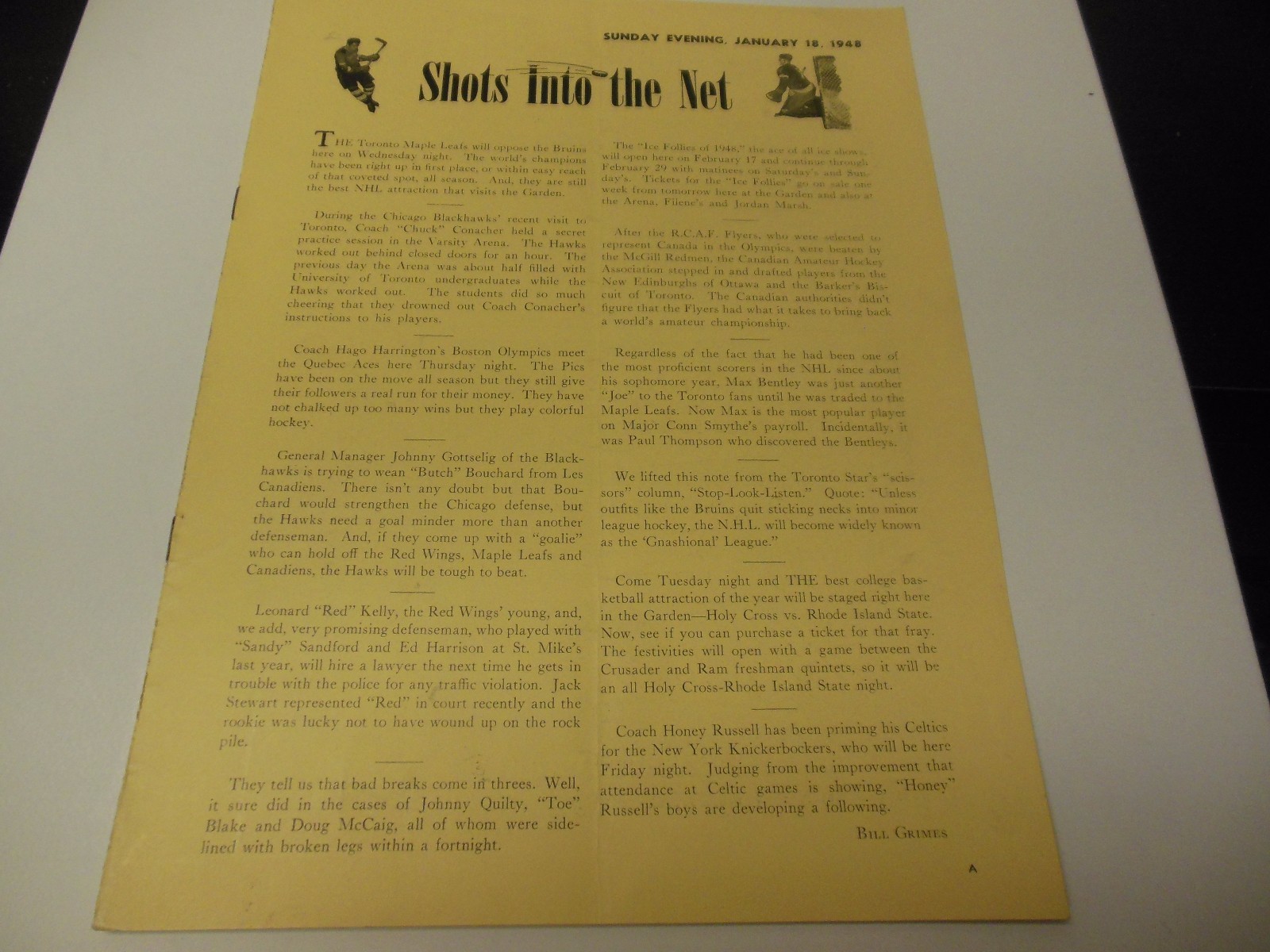 1948 NHL HOCKEY BOSTON BRUINS NEWSLETTER PROGRAM VS MONTREAL CANADIENS RARE