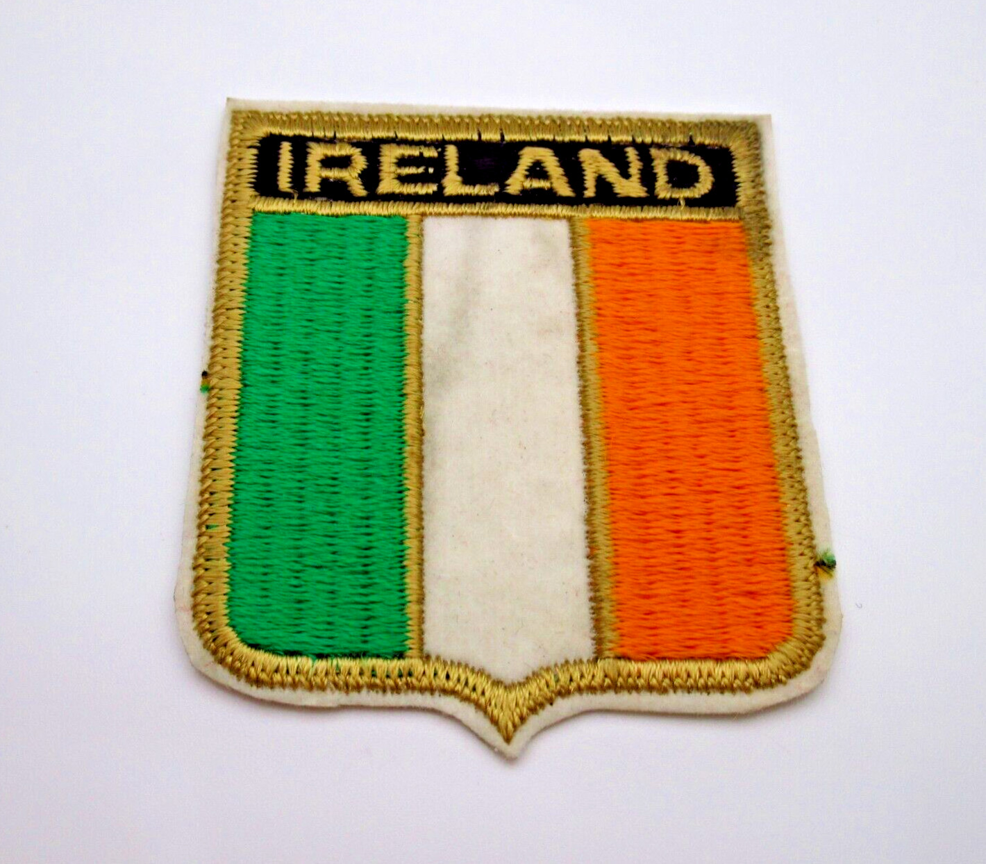 Ireland Flag Patch Embroidered Felt Gold Border Iron-On Travel Souvenir