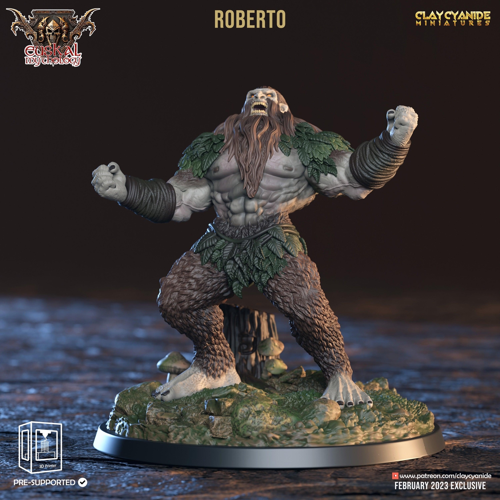 3D Printed Clay Cyanide Roberto Basajaun Euskal Mythology 28 32 mm D&D