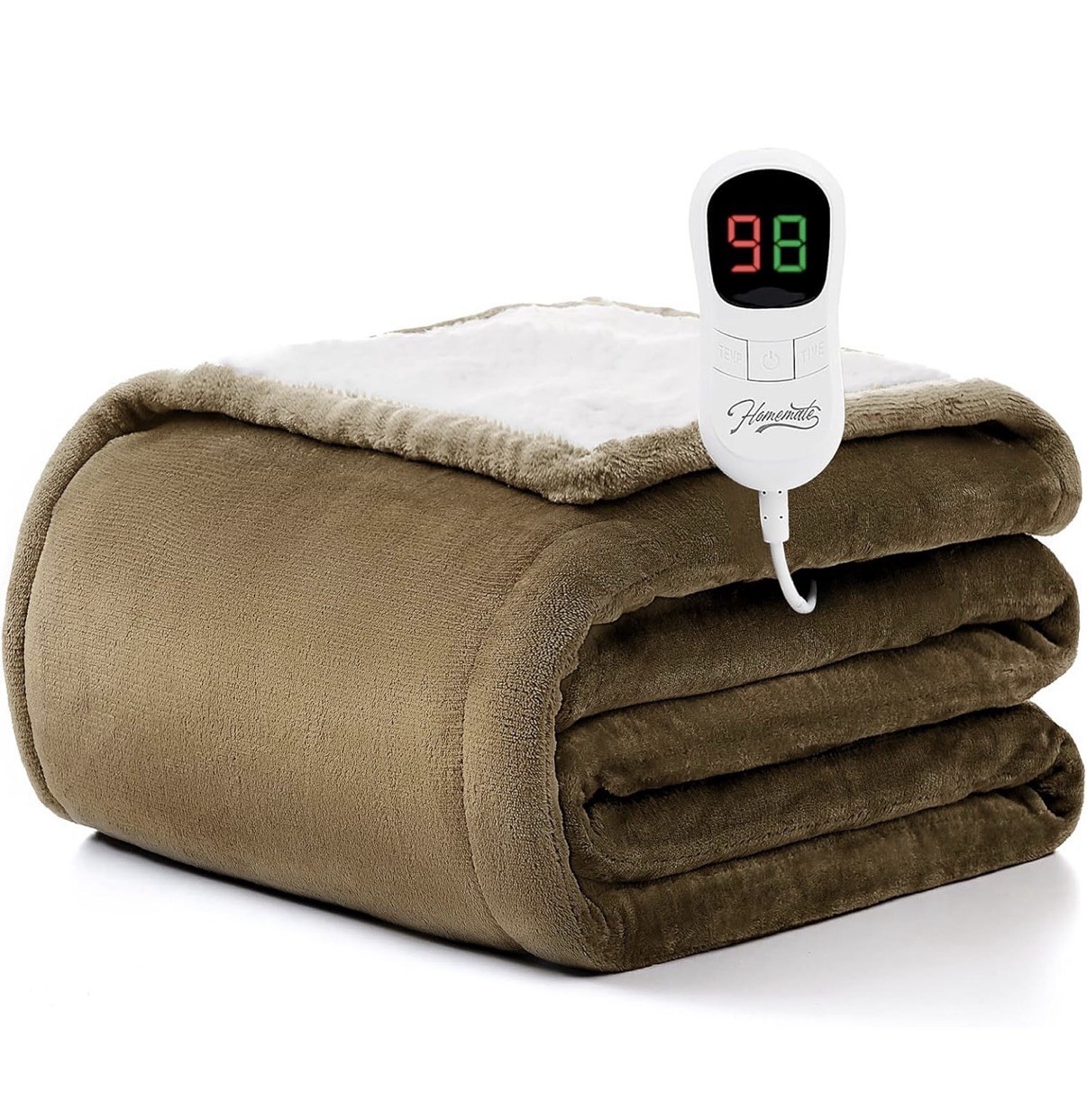 Brown ColorHeated Electric Throw Blanket 50”x60” Sherpa Flannel 10 Heat Auto-Of