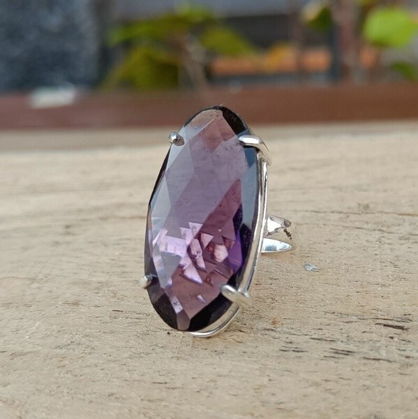 Amethyst Boho Ring Solid 925 Silver Handmade Statement Prong Ring All Size SR496
