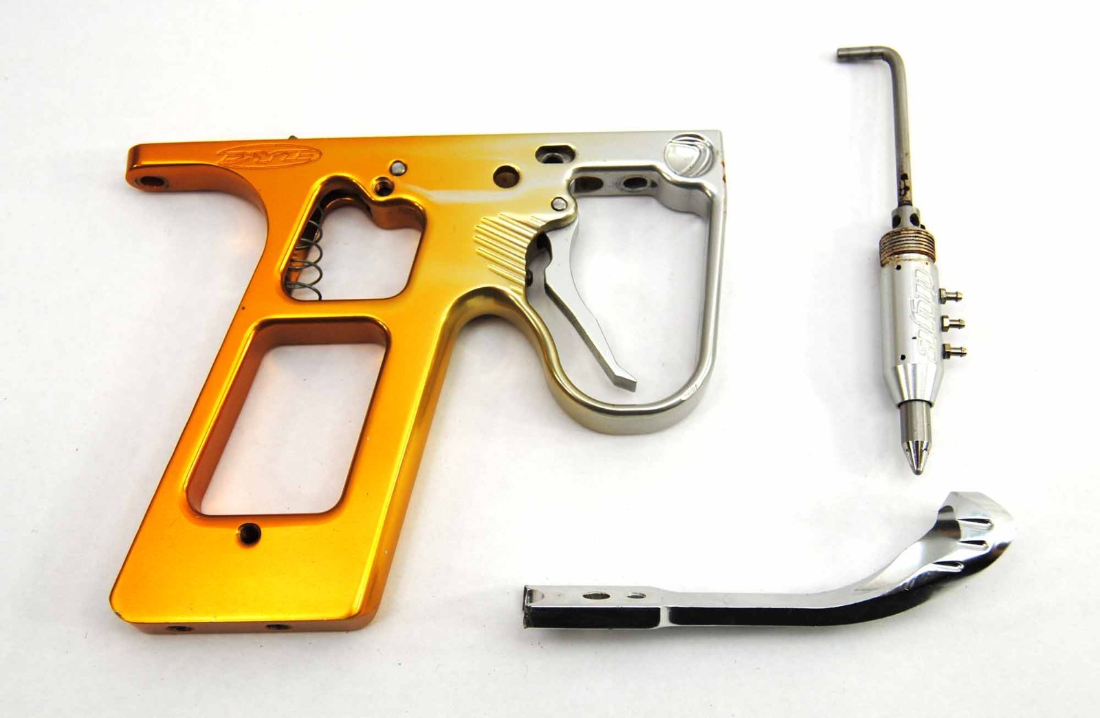 Used DYE Paintball Creamsicle Autococker Frame 3 Way Beavertail Orange Fade Part