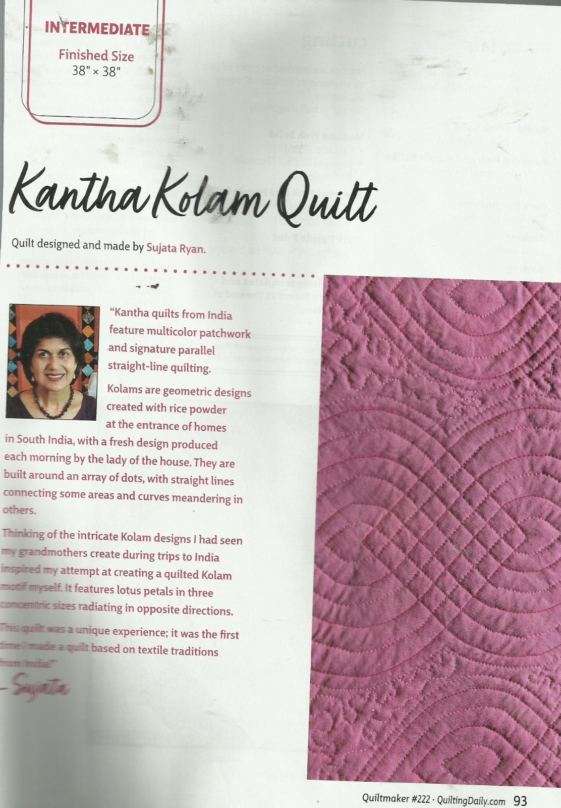 B0337 KANTHA KOLAM WALLHANGING QUILT PATTERN/INSTRUCTIONS
