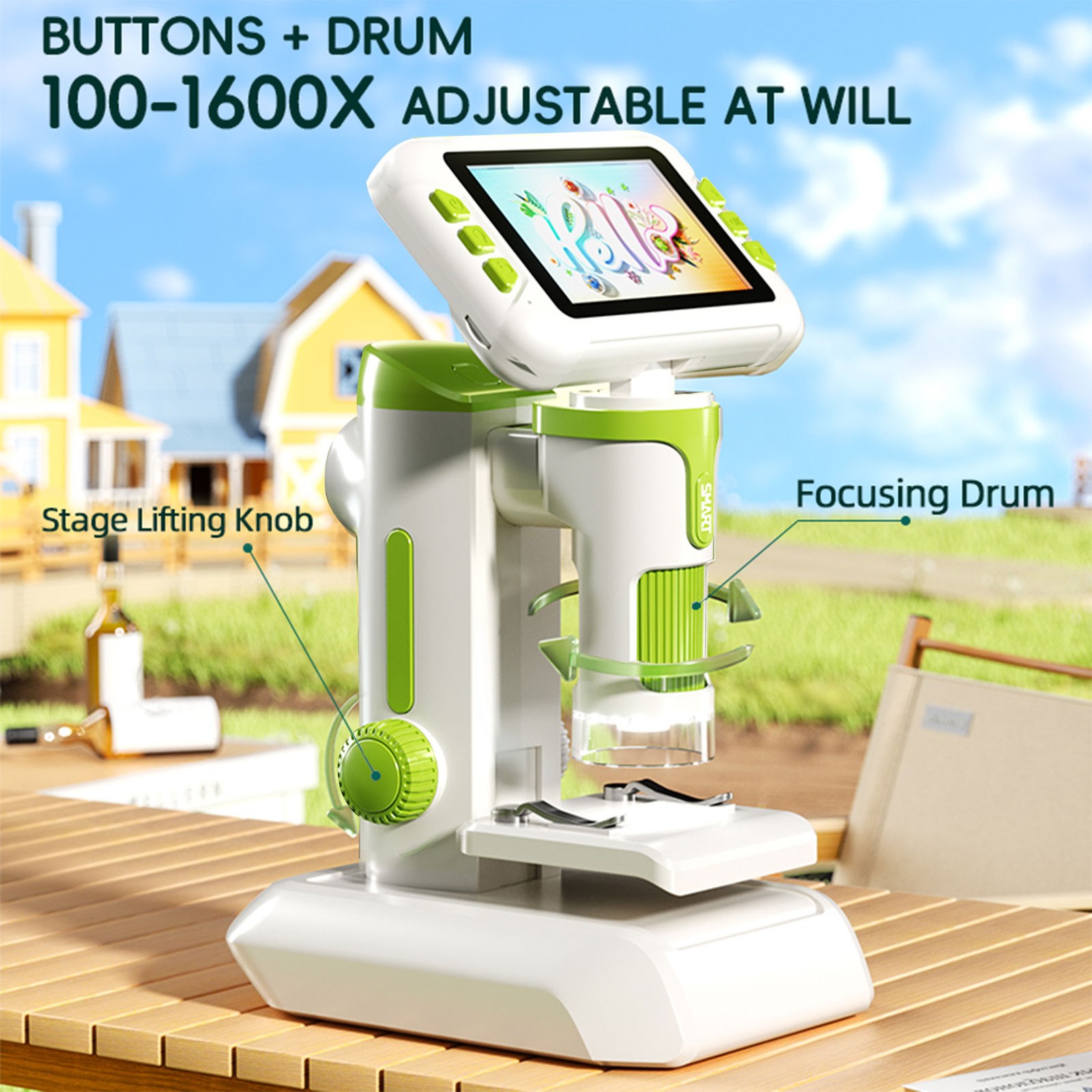 1600X Kids Digital Microscope - 4" 1080P Screen, Handheld Portable Science Kit