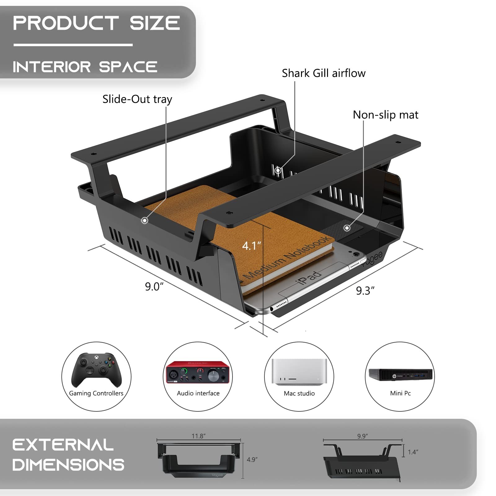 YaGee Under Desk Shelf, 2 Pack, Self-Adhesive Device Storage, Great Desktop O...