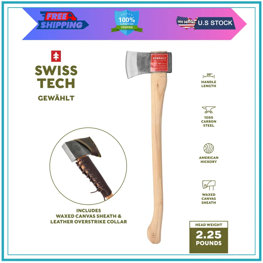 Swiss Tech 28 Inch Drop Forged Steel Axe with Hickory Handle