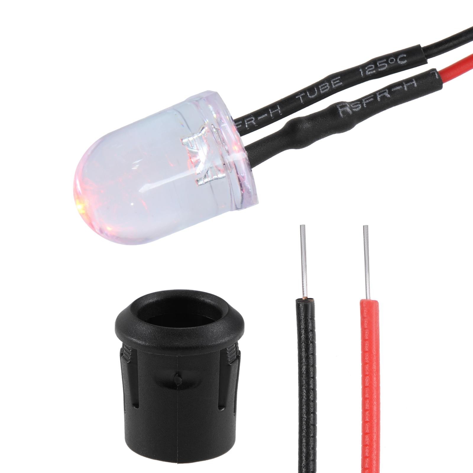 5Set DC12V 10mm Pre Wired LED w Holder Red Light Clear Lens 14mm Panel Mount