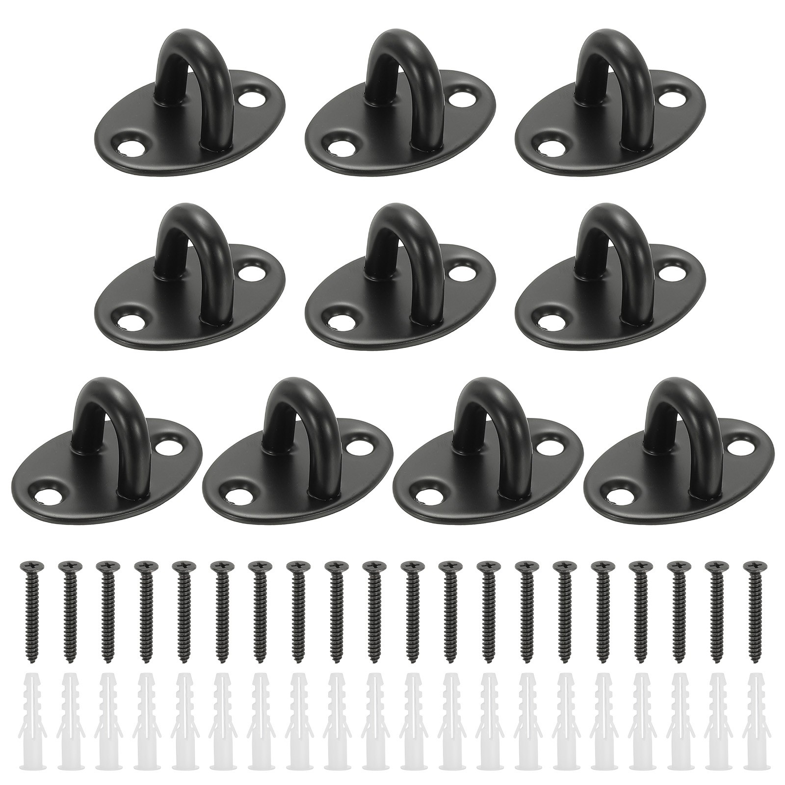 10Pcs Stainless Steel Ceiling Hooks, Oval Pad Eyes Plate Black