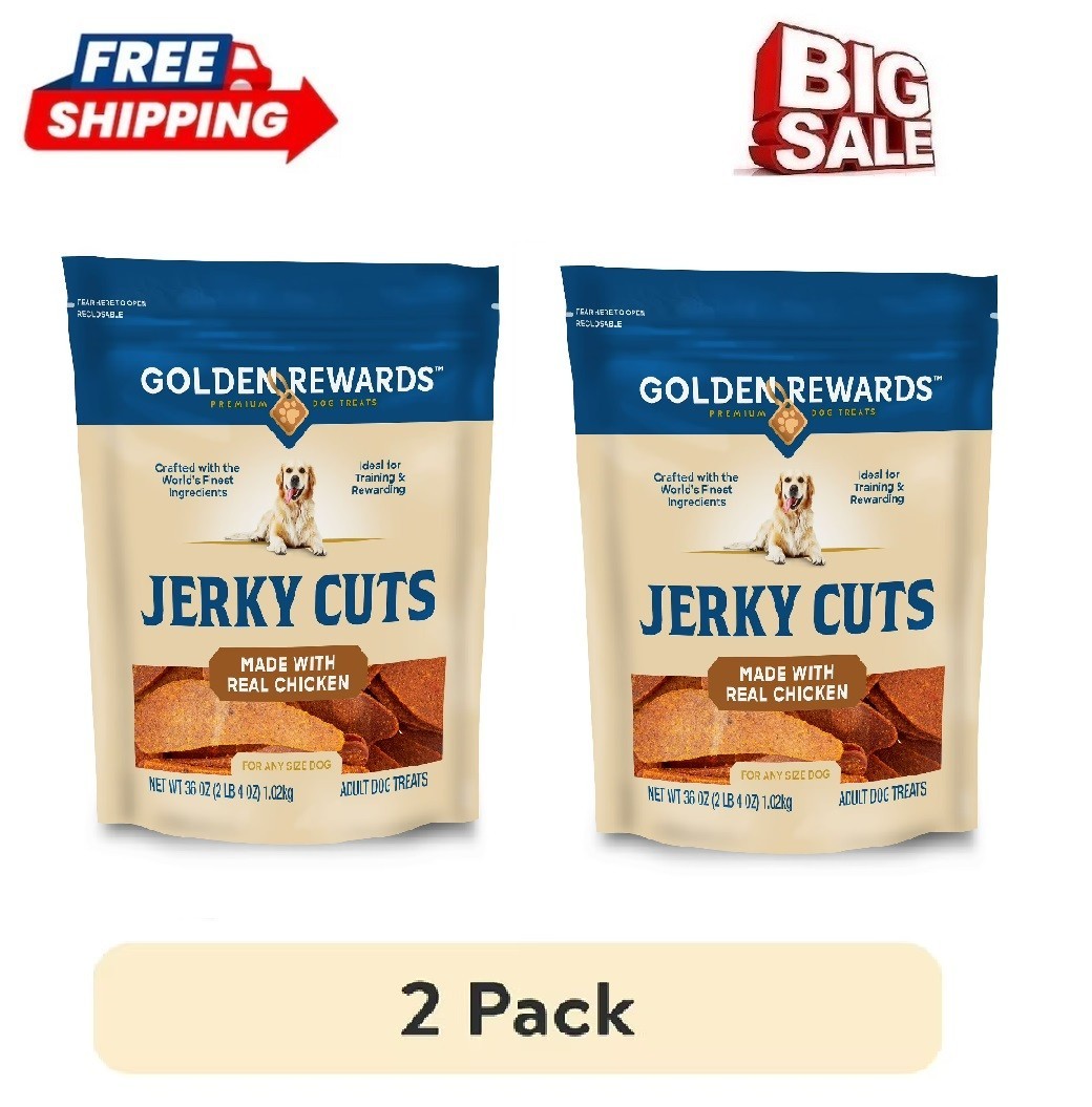 Golden Rewards Adult Dog Dry Jerky Cut Treats with Real Chicken, 36 oz Bag