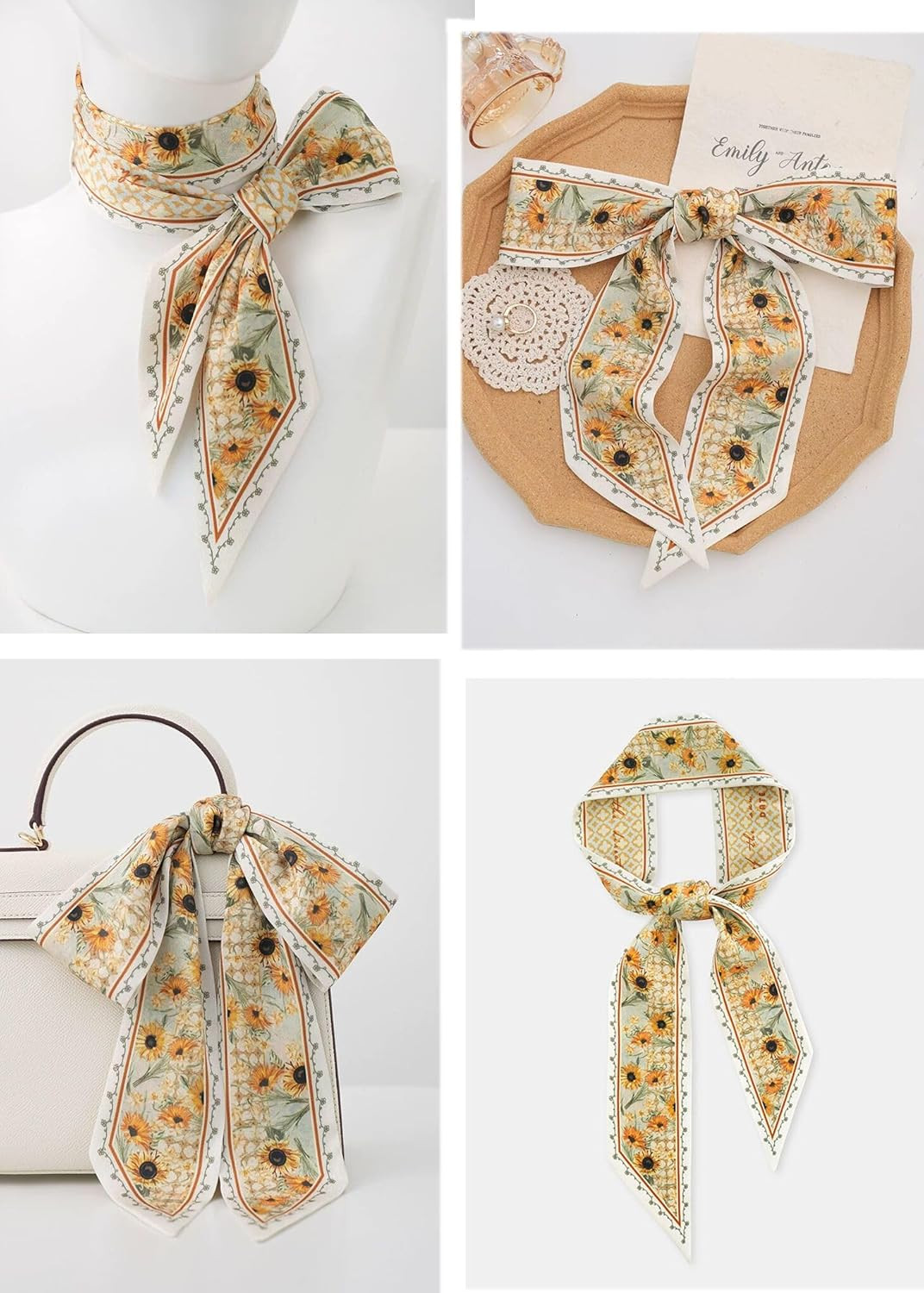 4 Packs Purse Scarf for Handbags Silk Head Handle Ribbon Scarfs for Hair Fashion