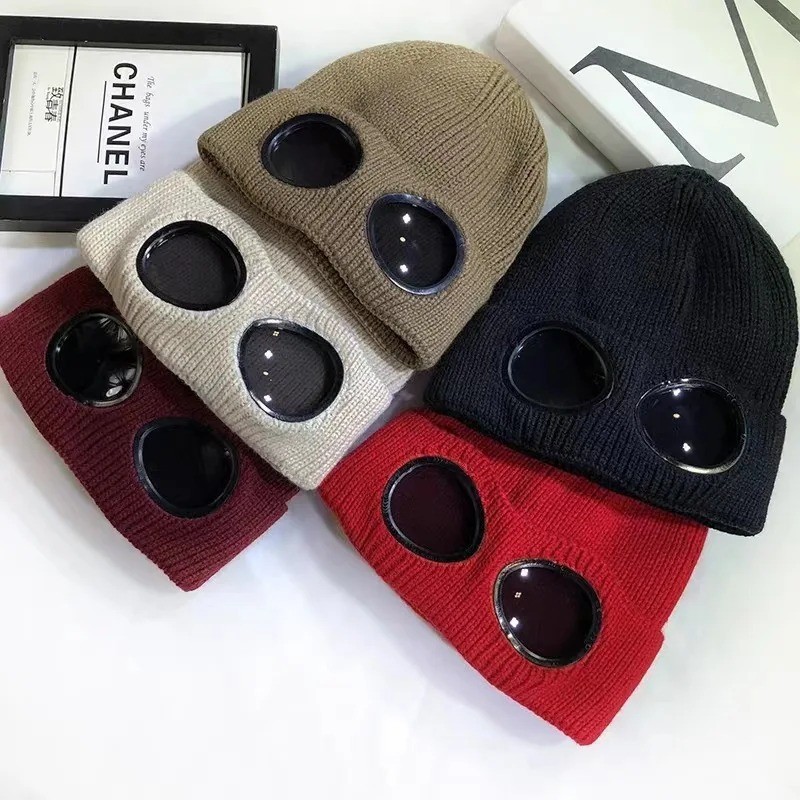 1pc Knitted Hat With Goggles Windproof Warm Ski Beanie Unisex Winter Cap