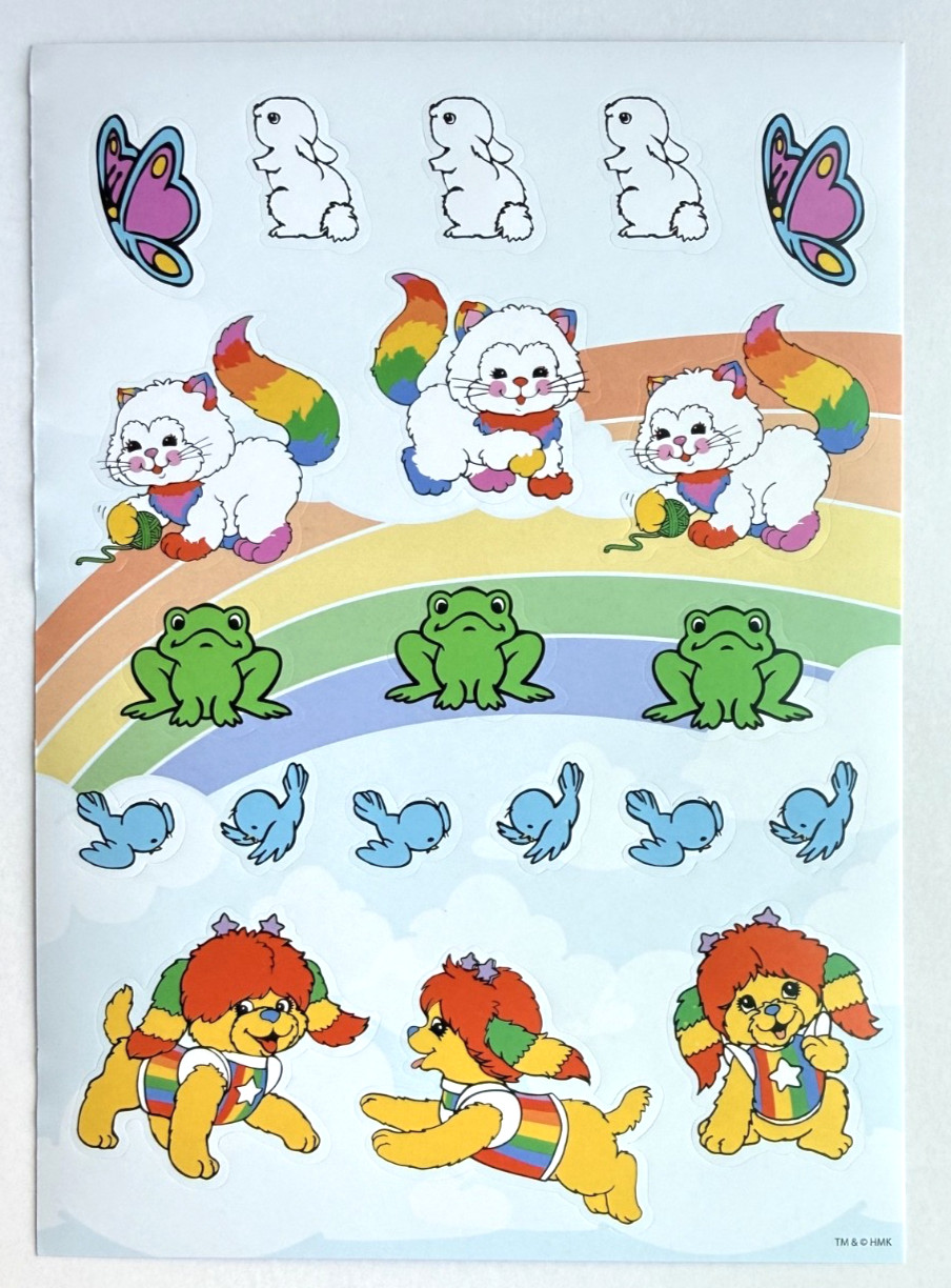Hallmark HMK 🌈 Rainbow Brite 🌈 Sticker Sheet Animal Friends Puppy and Kitty