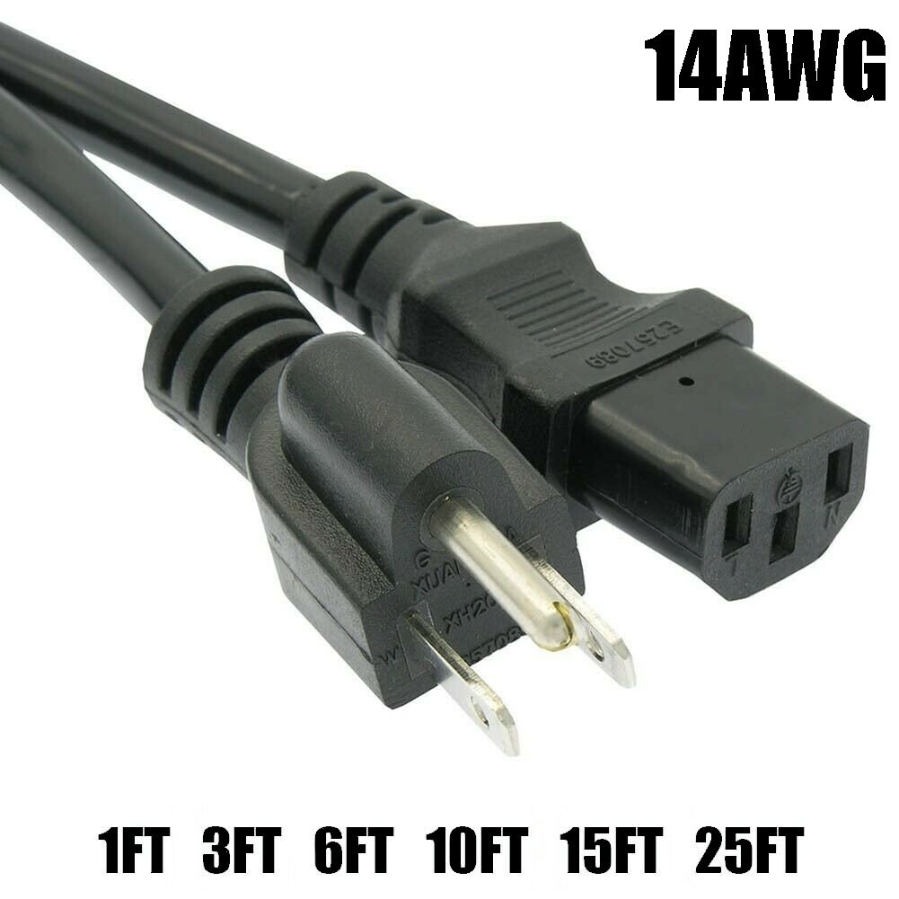 1, 3 6Ft 10Ft 15Ft 25Ft 14AWG 5-15P to IEC320 C13 PC Monitor 3-Prong Power Cable