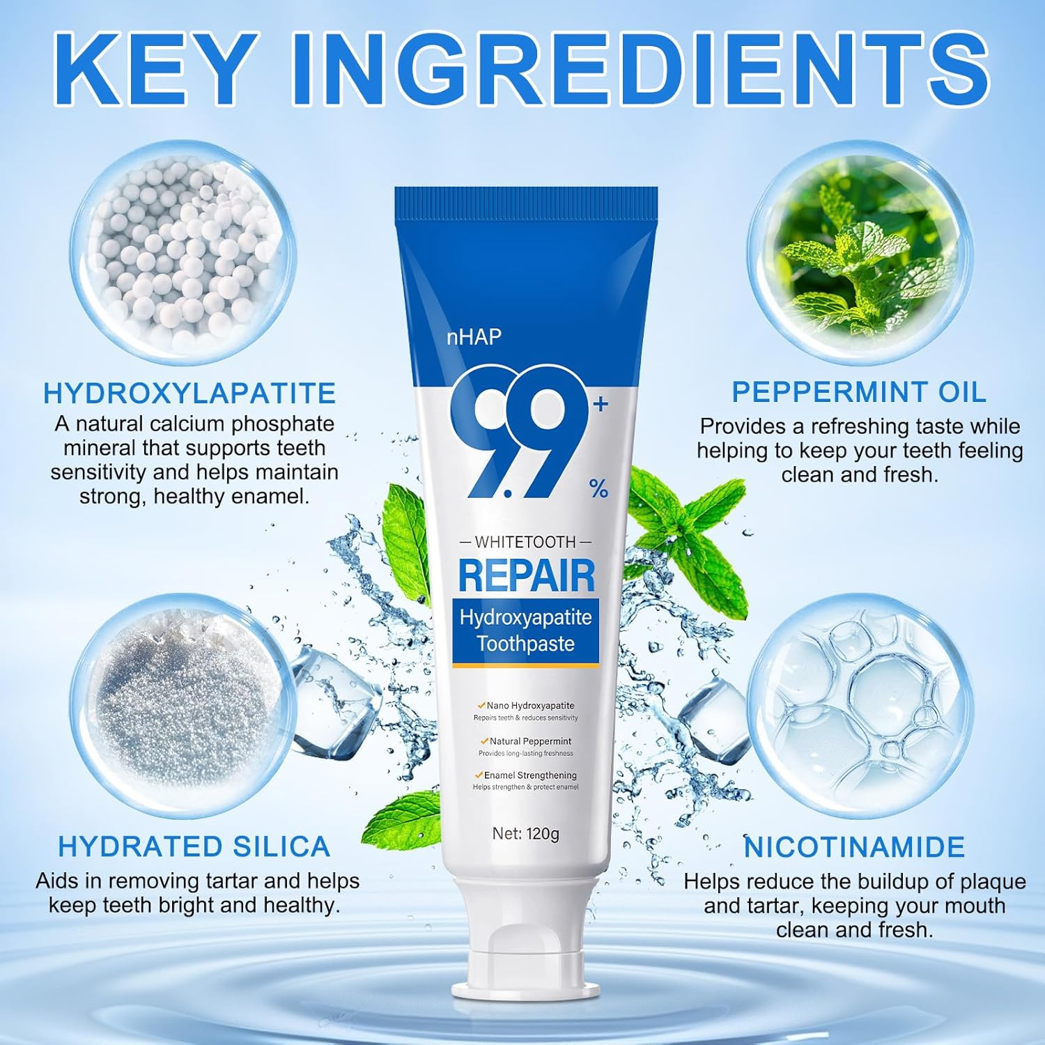 9.9% Hydroxyapatite Toothpaste - 2 Pack, Protects Enamel and Strengthens Teeth,