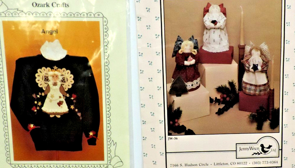 2 The Christmas/Angel Patterns 8" Tabletop/Tree Top & 13" Applique 1990s Uncut