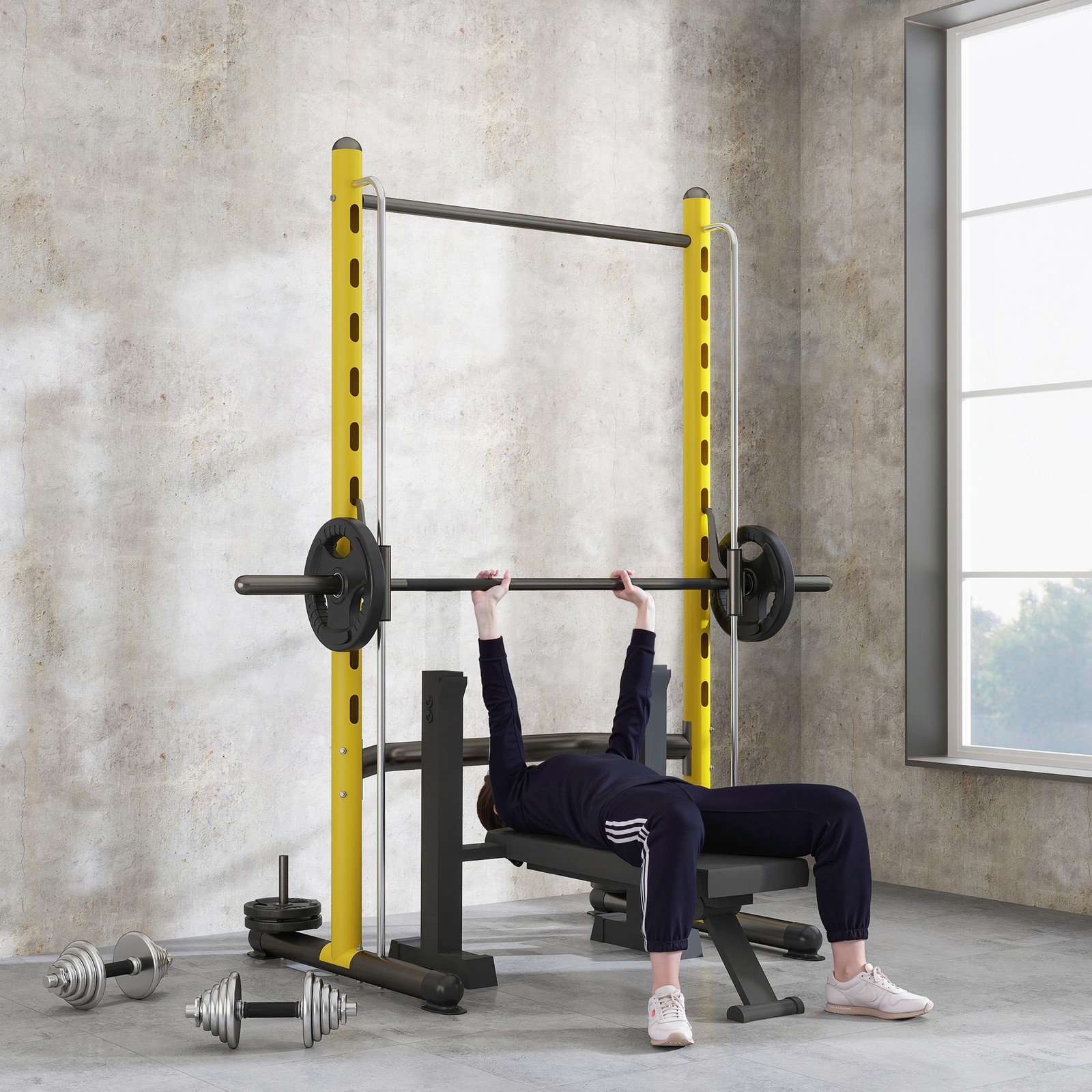 Soozier Adjustable Squat Rack with Pull Up Bar and Barbell Bar Bench Press